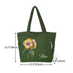 Personalized Birth Flower Corduroy Large Capacity Name Tote Bag with Zipper and Front Pocket Daily Use Birthday Bachelorette Party Gift for Her