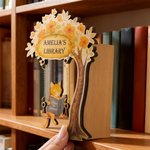 Personalised Reading Cat Swing Wooden Library Sign Book Read Tracker Set with Name and Text Bookshelf Decor Birthday Gift for Readers Book Lovers