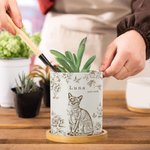 Personalized Toile De Jouy Flower Pet Photo Ceramic Planter Pot with Name Drainage Hole and Bamboo Base Loss of Pet Memorial Gift for Pet Owner