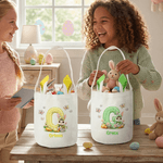 Personalized Butterfly Cute Rabbit Bunny Ears Easter Basket with Name and Initial Eggs Hunting Party Favor Easter Gift for Kids