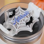 Personalised Spider Web Bat Acrylic Tumbler Plate Tag with Name Accessory for Stanley Cup Halloween Gift for Friends