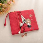 Personalized Cartoon Girl Women Character Birth Flower PU Leather Wristlet Wallet with Name and Multiple Card Slots Birthday Anniversary Gift for Her