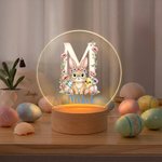Veilleuse LED en acrylique avec nom et socle en bois personnalisée Lapin floral initial Décoration de la chambre d'enfant Cadeau d'anniversaire de Pâques pour les enfants