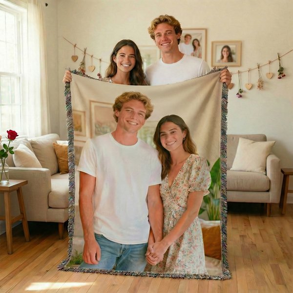 Personalized Photo Design Soft Throw Blanket with Tassel Home Decor Birthday Anniversary Gift for Family Friend