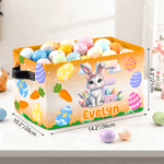 Personalized Cute Easter Bunny Design Large Storage Basket with Name Initial and Handle Easter Birthday Gift for Kids