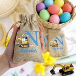 Personalized Cute Bunny Ears Excavator Initial Drawstring Candy Gift Bag with Name Easter Holiday Party Favors Gift for Boys Girls