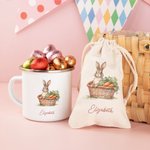 Lait de Pâques Personnalisé 12 oz Mug émaillé Drawstring Treat Bag Set with Name Happy Easter Gift for Boys Girls