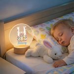 Veilleuse LED en acrylique avec nom et socle en bois personnalisée Lapin floral initial Décoration de la chambre d'enfant Cadeau d'anniversaire de Pâques pour les enfants