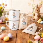 Lait de Pâques Personnalisé 12 oz Mug émaillé Drawstring Treat Bag Set with Name Happy Easter Gift for Boys Girls