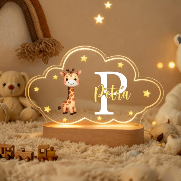 Personlig akryl LED moln nattlampa med söt djurdesign och namn perfekt present till babyfest eller julklapp till barn
