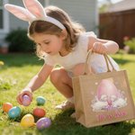 Personalised He Is Risen Cross Sheep Jute Tote Bag with Name Egg Hunting Accessories Easter Gift for Boys Girls