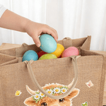 Personalized Cute Wreath Easter Bunny Highland Cow Large Jute Tote Bag with Name Easter Party Gift for Boys Girls