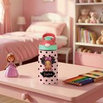 Personalized Polka Dot Cute Cartoon Black Girl Name 12 oz 16 oz Water Bottle with Straw and Handle Back to School Birthday Gift for Girls