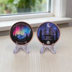 Personalised Northern Lights Sobriety Coin AA Chip with Number and Display Stand Anniversary Gift for Who Celebrate Sobriety Milestones