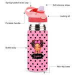 Personalized Polka Dot Cute Cartoon Black Girl Name 12 oz 16 oz Water Bottle with Straw and Handle Back to School Birthday Gift for Girls