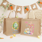 Personalised He Is Risen Cross Sheep Jute Tote Bag with Name Egg Hunting Accessories Easter Gift for Boys Girls