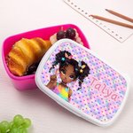 Personalised Cartoon Black Girl Boy Lunch Box with Name Picnic Camping Use Back to School Birthday Gift for Black Girls Boys