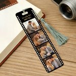 Personalisiertes Fotostreifen Lesezeichen im Filmrolle Design mit 4 Fotos Wunschtext Geburtstag Jahrestag Valentinstag Geschenk für Partner Familie