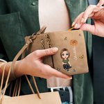 Personalized Cartoon Girl Women Character Birth Flower PU Leather Wristlet Wallet with Name and Multiple Card Slots Birthday Anniversary Gift for Her
