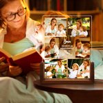 Personalisiertes LED Nachtlicht mit 6 Fotos und Wunschtext und Namen inklusive Holzsockel Geburtstag Jahrestag Geschenk für Freunde Familie Paare