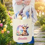 Gepersonaliseerd schattig hoogland koe konijn eieren paasmand met naam en konijnen oren eier jacht accessoire paascadeau voor kinderen