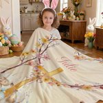 Personalised He Is Risen Cross Sheep Soft Throw Blanket with Name Home Decor Egg Hunting Easter Gift for Kids