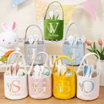 Personalized Cute Peter Rabbit Initial Bunny Ears Easter Basket with Name and Tail Easter Party Gift for Kids