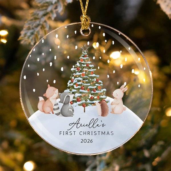 Personalised Cute Animal Baby's 1st Christmas Clear Acrylic Ornament with Name and Year Tree Decor Baby Shower Christmas Gift for Newborns