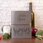 Cuaderno de recetas personalizado con tapa de cuero diseño de flores y hojas banda elástica regalo del Día de la Madre y cumpleaños para mujeres