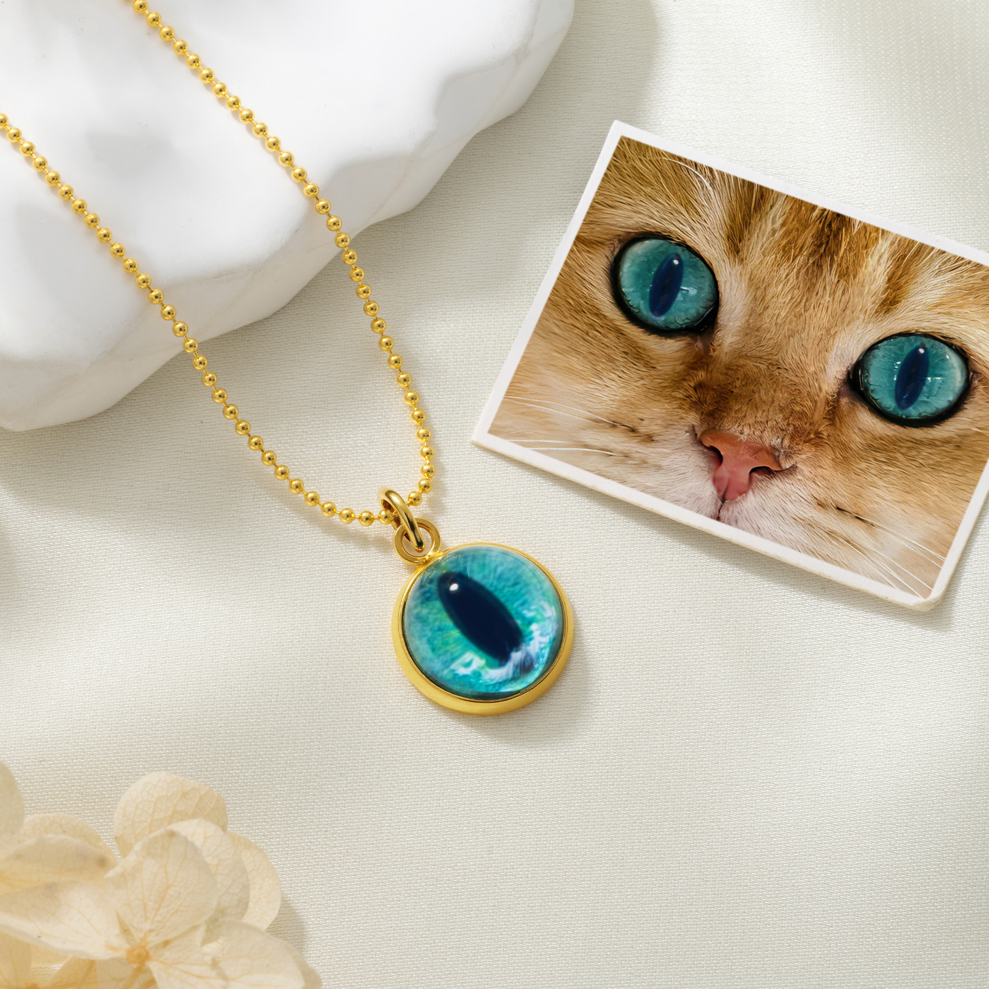Collier personnalisé avec photo œil de chat et nom - Cadeau anniversaire commémoratif pour les femmes amoureux des animaux de compagnie