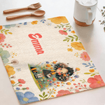 Personalized Flower Cartoon Character Rectangle Linen Placemat with Name Dining Decor Daily Use Birthday Gift for Kids Family