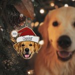 Personalized Santa Hat Dog Cat Pet Face Photo Wooden Christmas Ornament with Name Christmas Home Decor Gift for Pet Lovers