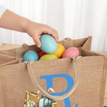 Personalized Excavator Easter Egg Bunny Ears Jute Tote Bag with Initial and Name Egg Hunting Accessories Easter Gift for Kids