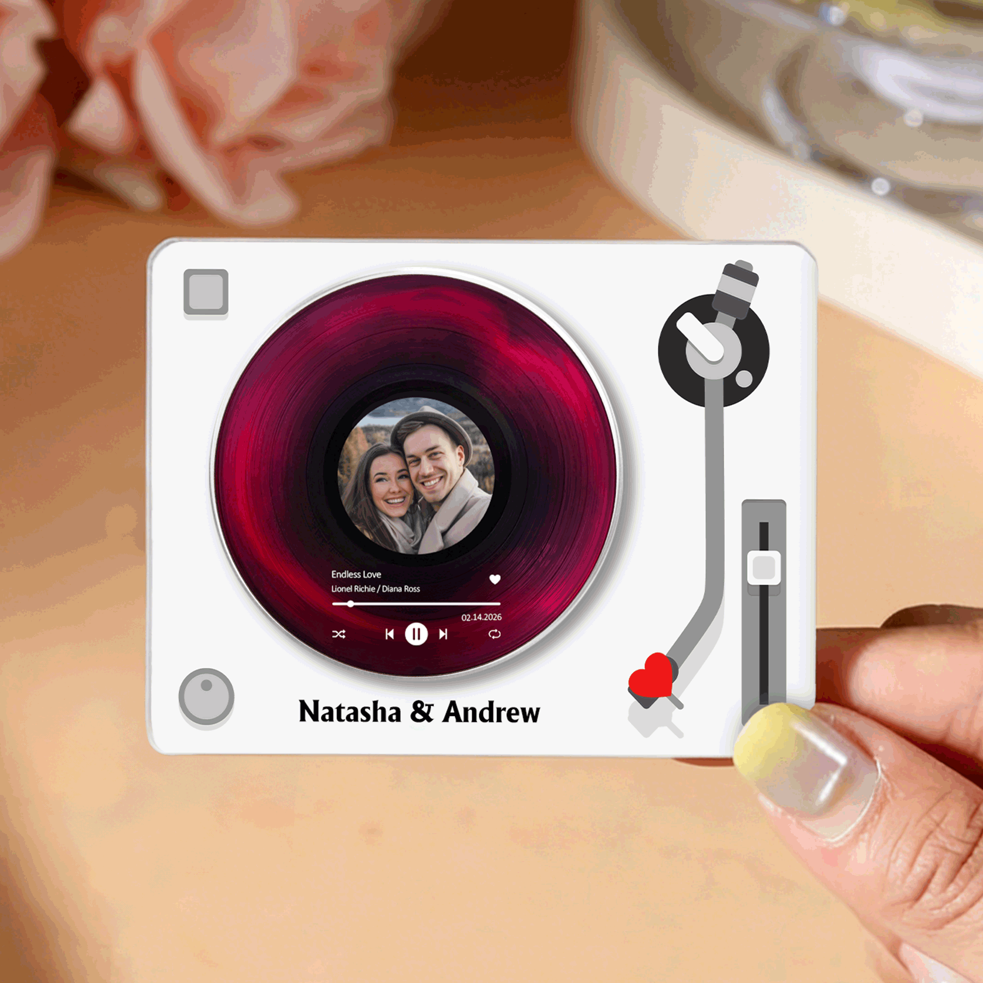 Personalised Vinyl Record Photo Design Acrylic Fridge Magnet with Text Home Decor Birthday Valentine's Day Gift for Couple Friends