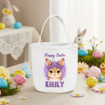 Personalised Leopard Print Rabbit Large Capacity Canvas Easter Basket with Name Eggs Hunting Party Easter Day Gift for Kids