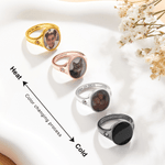 Personalized Heat-Activated Hidden Photo Sterling Silver Ring with Two Birthstones and Text Memorable Jewelry Birthday Anniversary Gift for Women