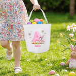 Personalised Cute Butterfly Bunny Easter Egg Canvas Easter Basket with Name Eggs Hunting Party Easter Gift for Kids