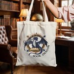 Livre Dragon Personnalisé Grand Sac en Toile avec Nom Voyage Essentiel Club de Livre Cadeau d'Anniversaire pour Amoureux de la Lecture Rat de bibliothèque