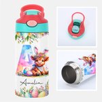 Bottiglia d'acqua isolata per bambini con nome e cannuccia Regalo di compleanno per ragazzi e ragazze per la scuola.