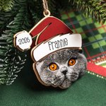 Personalized Santa Hat Dog Cat Pet Face Photo Wooden Christmas Ornament with Name Christmas Home Decor Gift for Pet Lovers