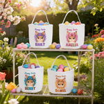 Personalised Leopard Print Rabbit Large Capacity Canvas Easter Basket with Name Eggs Hunting Party Easter Day Gift for Kids