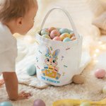 Personalized Cute Wreath Rabbit Easter Eggs Dragonfly Canvas Easter Basket with Names and Text Easter Egg Hunting Party Easter Gift for Kids