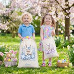 Personalized Floral Easter Bunny Egg Drawstring Canvas Treat Bag with Name Easter Egg Hunt Party Gift for Kids
