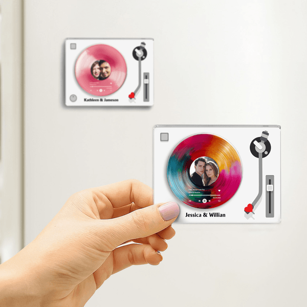 Personalised Vinyl Record Photo Design Acrylic Fridge Magnet with Text Home Decor Birthday Valentine's Day Gift for Couple Friends