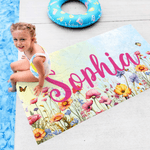 Personlig akvarellblomst hurtigtørkende overdimensjonert mikrofiber strandhåndkle med navn strandfest feriegave til familie venner