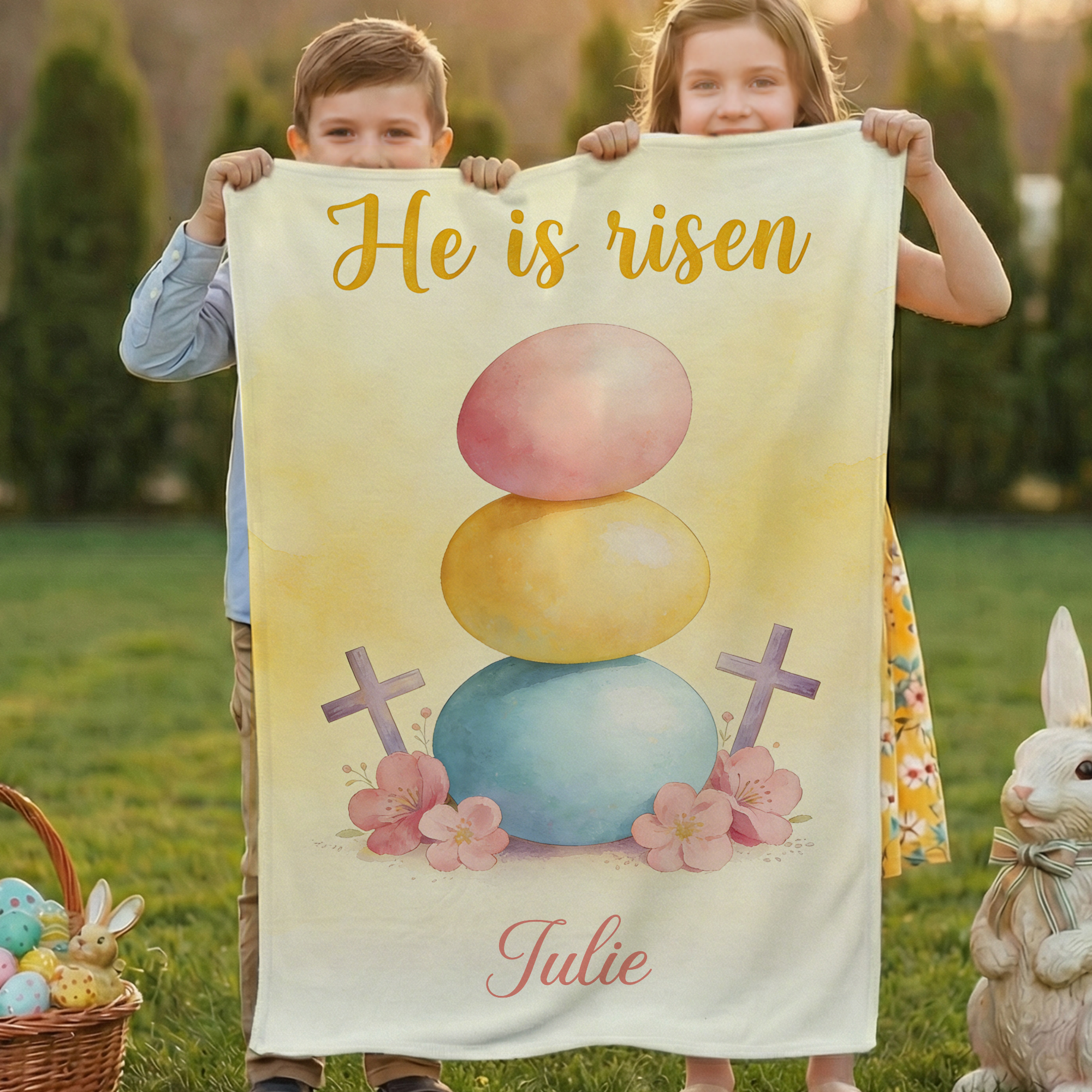 Couverture personnalisée avec nom pour la chasse aux oeufs Cadeau de Pâques pour les enfants