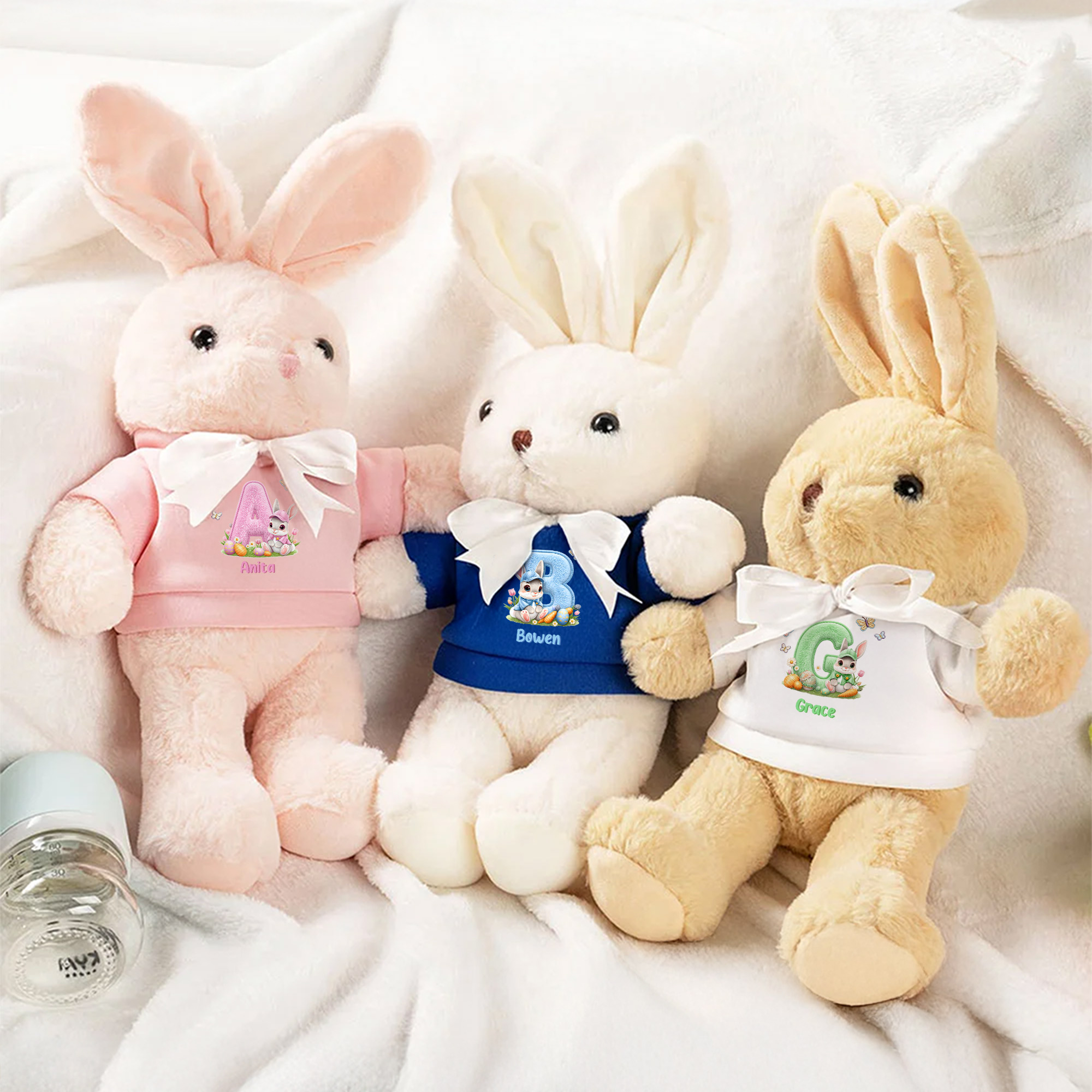 Jouet en peluche lapin avec initiale et nom Cadeau de Pâques pour nouveau-nés, enfants et adolescents