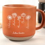 Personalisierte 355 ml Keramiktasse im Line-Art-Stil mit 1-6 Geburtsblumen und Namen Jahrestag Geburtstag Geschenk für Familie
