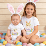 Personalized Flower Circle Cartoon Easter Bunny 100% Cotton Bodysuit Kid's T-shirt with Name Baby Shower First Easter Gift for Baby Kid