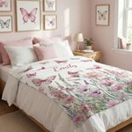 Personalized Pink Wildflower Butterfly Soft Throw Baby Blanket with Name Home Decor Birthday Baby Shower Gift for Newborns Girls
